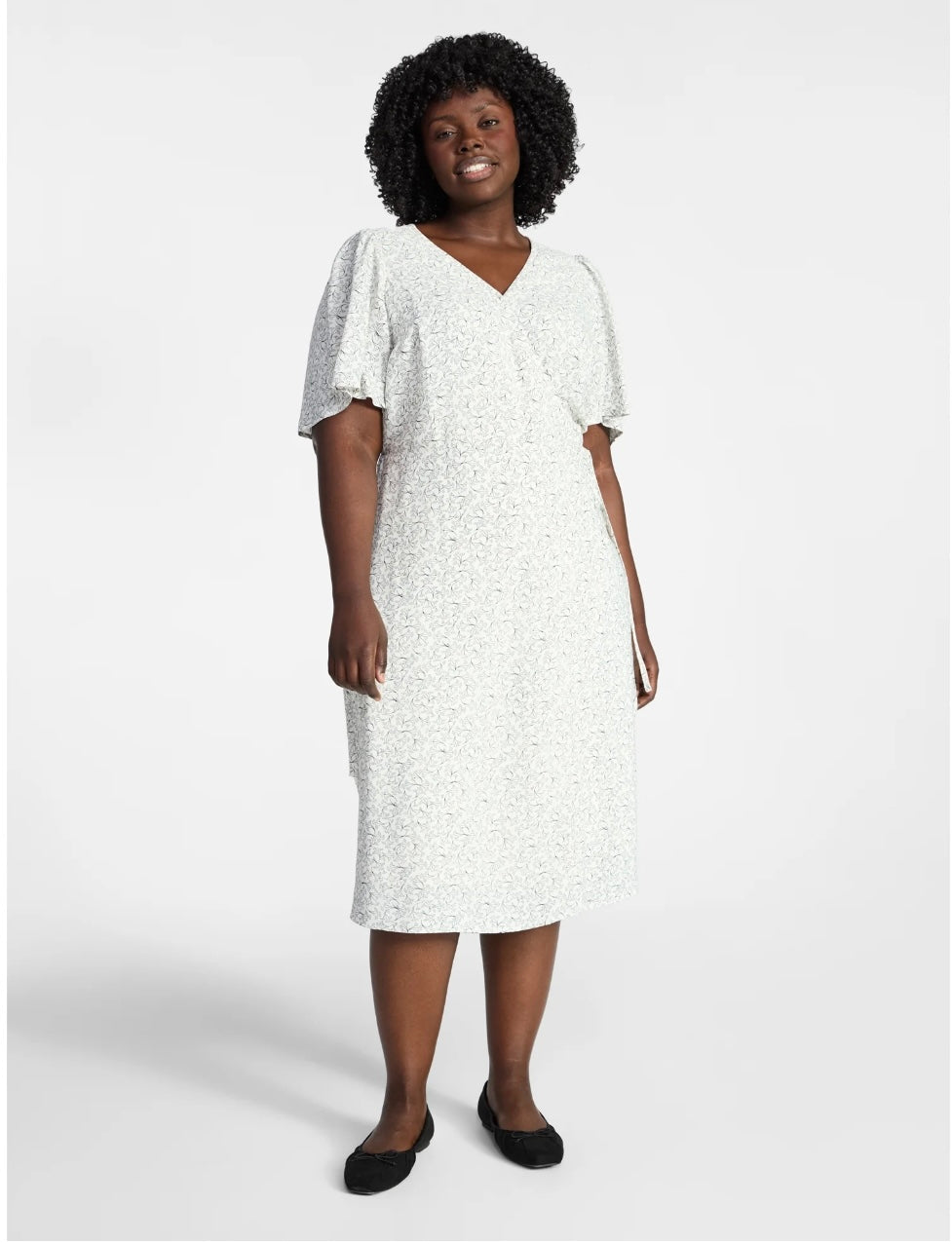 Terra & Sky Women's Plus Size Midi Wrap Dress with Elbow Sleeves