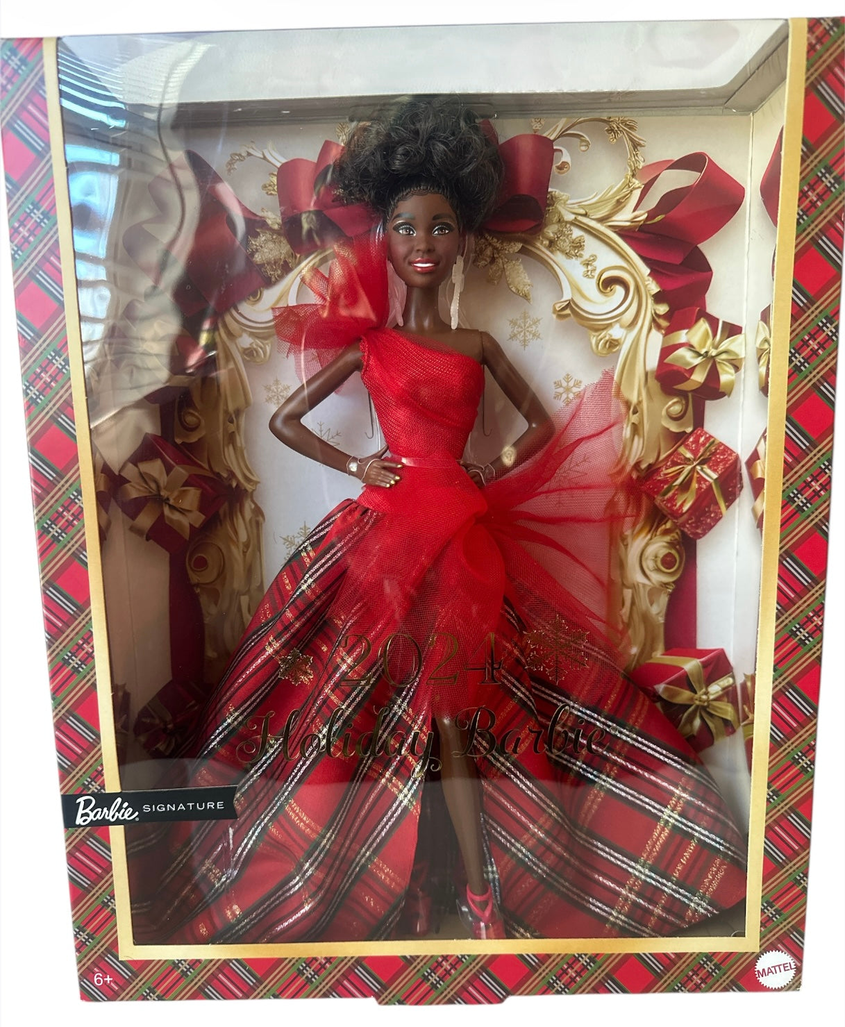 Barbie Signature 2024 Holiday Barbie Fashion Doll, Seasonal Collector Gift, Brown Hair with Plaid Gown