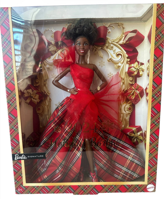 Barbie Signature 2024 Holiday Barbie Fashion Doll, Seasonal Collector Gift, Brown Hair with Plaid Gown