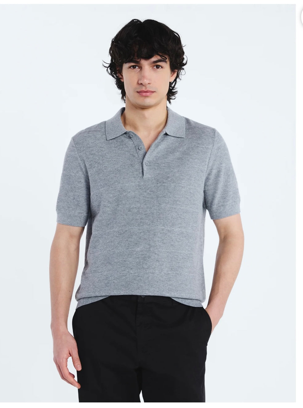 Free Assembly Men's Textured Stripe Polo Sweater with Short Sleeves
