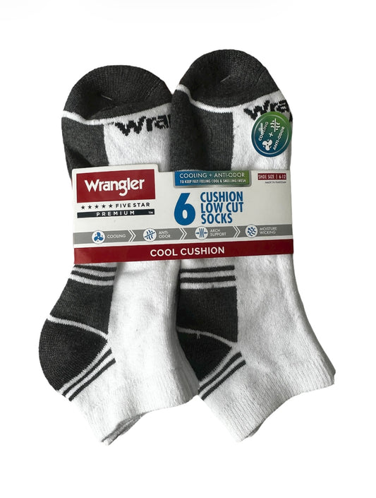 Wrangler Essential Cool Comfort Low Cut Socks – 6 Pack, White
