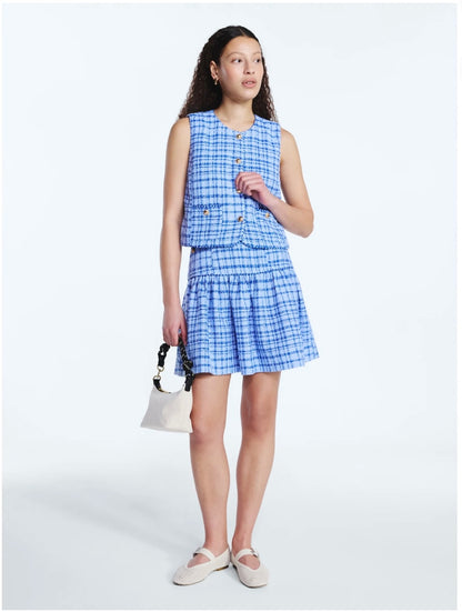 Free Assembly Women's Tweed Mini Skirt and Sleeveless Front Tweed Shell Top Set