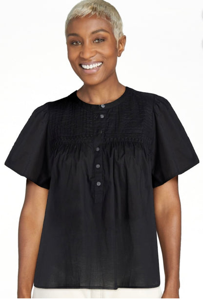 Terra & Sky Women’s Pleated Yoke Top with Short Flutter Sleeves