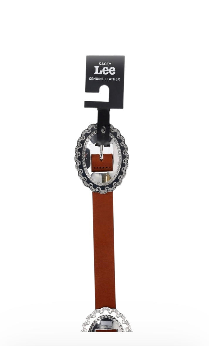 Kacey Lee Women's Leather Belt Decorative Silver Conchos Western