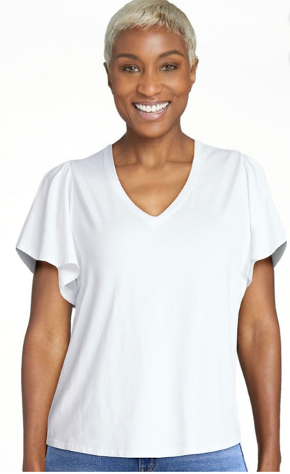 Terra & Sky Women's Plus Size V Neck Tee with Short Flutter Sleeves