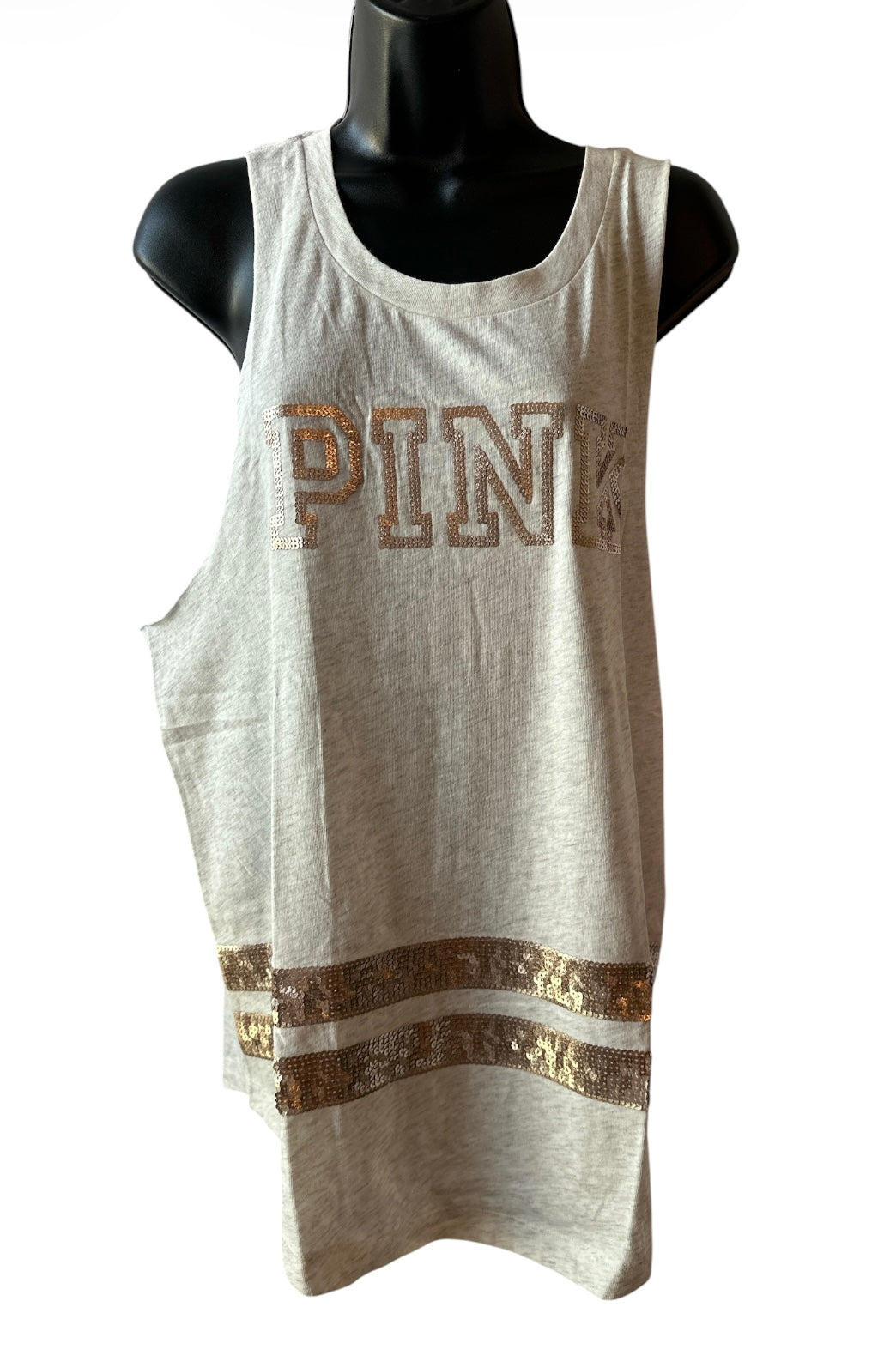 PINK Sequin Logo Tank Dress in Light Heather Gray with Copper Accents