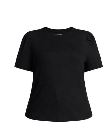 Terra & Sky Women's Plus Size Crewneck Top with Short Puff Sleeves