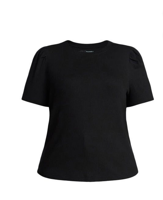 Terra & Sky Women's Plus Size Crewneck Top with Short Puff Sleeves