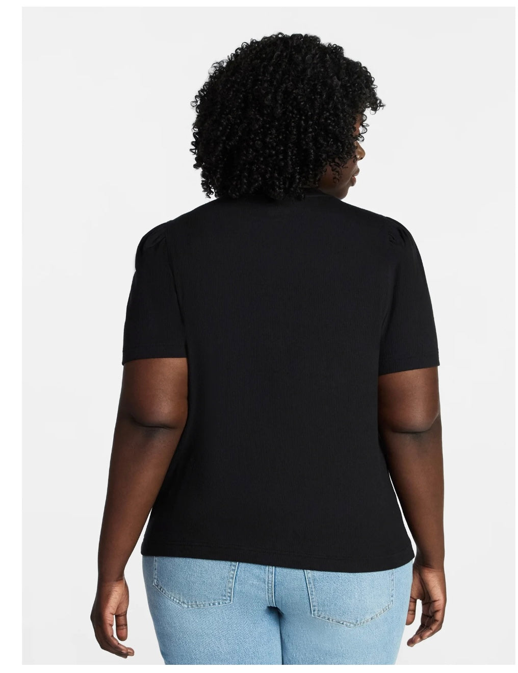 Terra & Sky Women's Plus Size Crewneck Top with Short Puff Sleeves