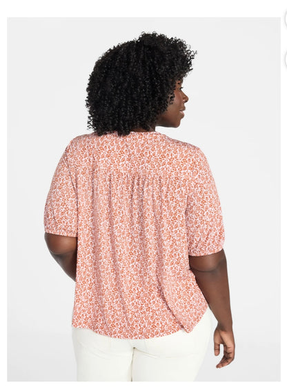 Terra & Sky Women's Plus Size V Neck Tee with Elbow Sleeves