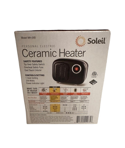 Soleil Electric Personal Ceramic Mini Heater 250W Indoor