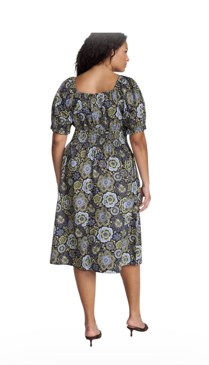 Women’s Plus Smocked Cotton Midi Dress with Short Puff Sleeves from Terra & Sky