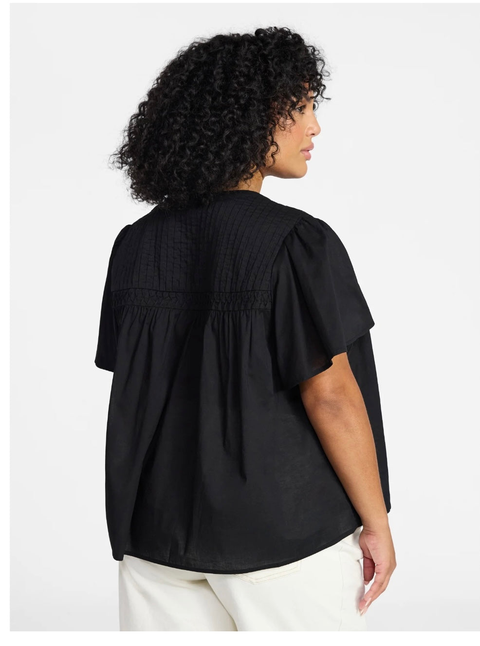 Terra & Sky Women’s Pleated Yoke Top with Short Flutter Sleeves