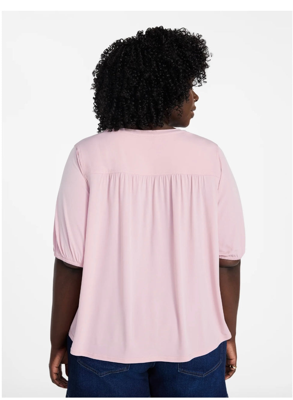 Terra & Sky Women's Plus Size V Neck Tee with Elbow Sleeves