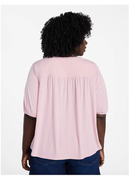 Terra & Sky Women's Plus Size V Neck Tee with Elbow Sleeves