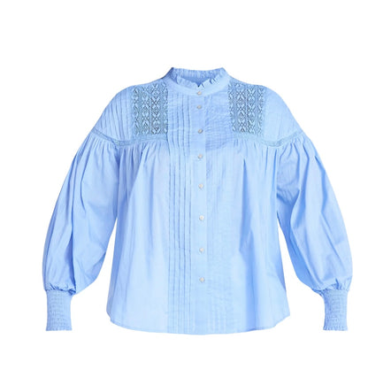 Terra & Sky Women's Plus Size Lace Inset Blouse with Long Sleeves