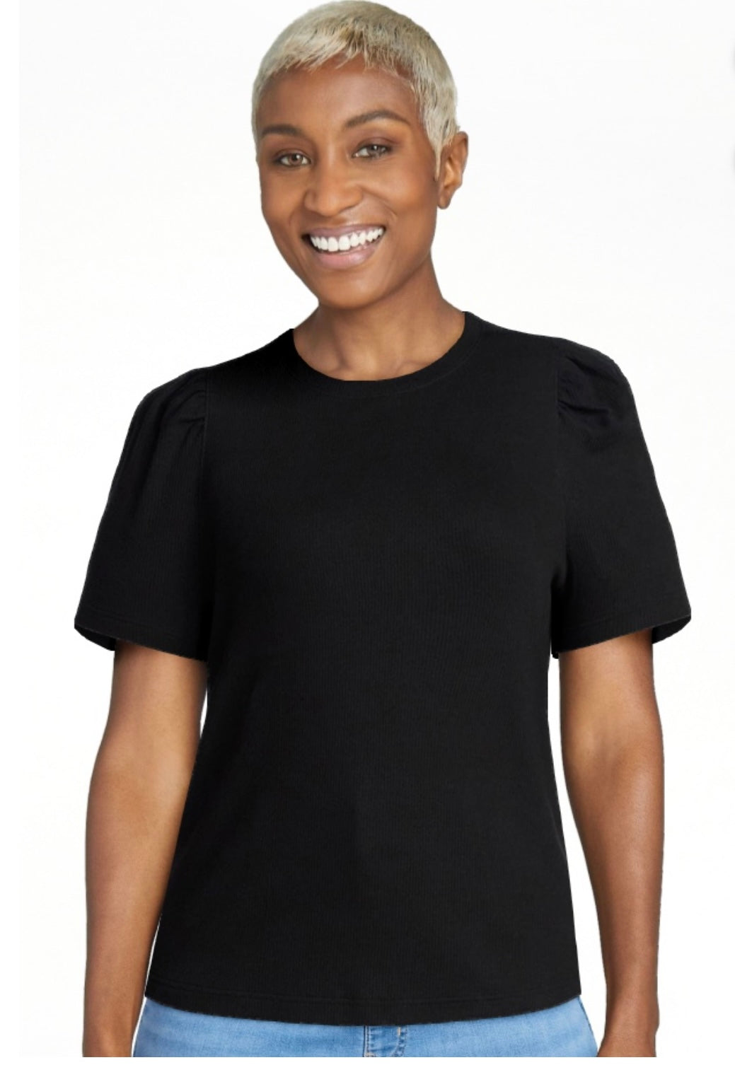Terra & Sky Women's Plus Size Crewneck Top with Short Puff Sleeves