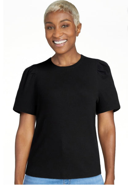 Terra & Sky Women's Plus Size Crewneck Top with Short Puff Sleeves