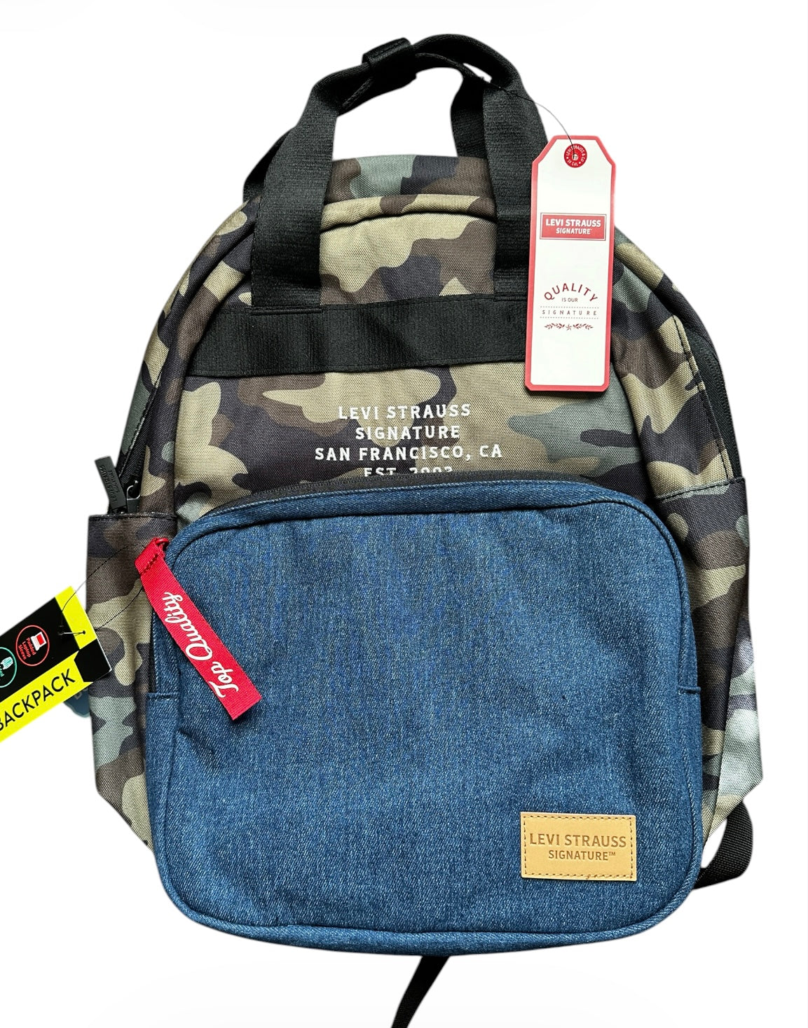 Levi’s Strauss Signature 17” Mens Fashion Backpack, Camo/Denim