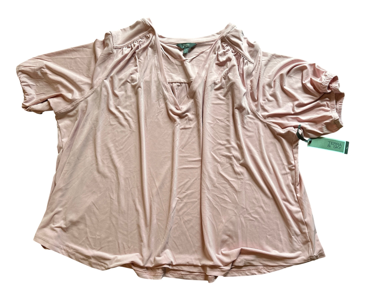 Terra & Sky Women's Plus Size V Neck Tee with Elbow Sleeves