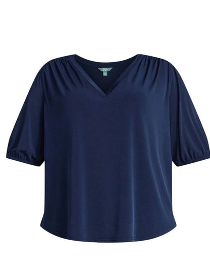 Terra & Sky Women's Plus Size V Neck Tee with Elbow Sleeves