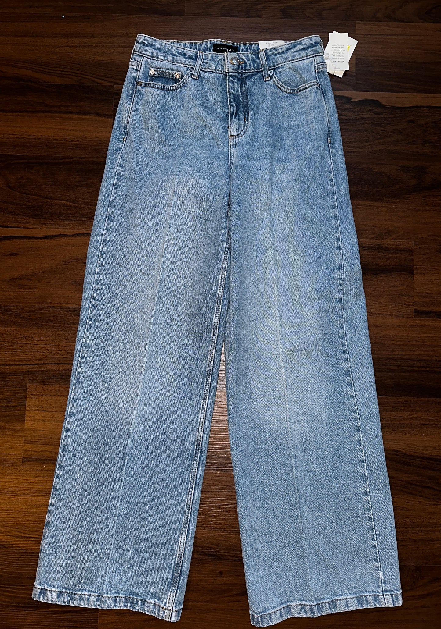 Free Assembly Women's High Rise Relaxed Wide Leg Jeans with Front Crease