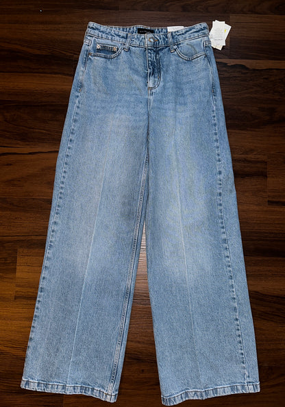 Free Assembly Women's High Rise Relaxed Wide Leg Jeans with Front Crease