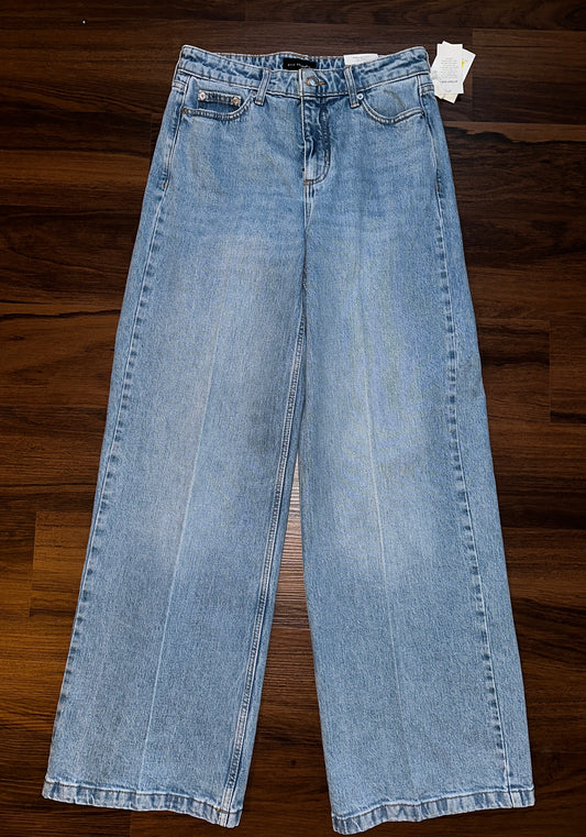 Free Assembly Women's High Rise Relaxed Wide Leg Jeans with Front Crease