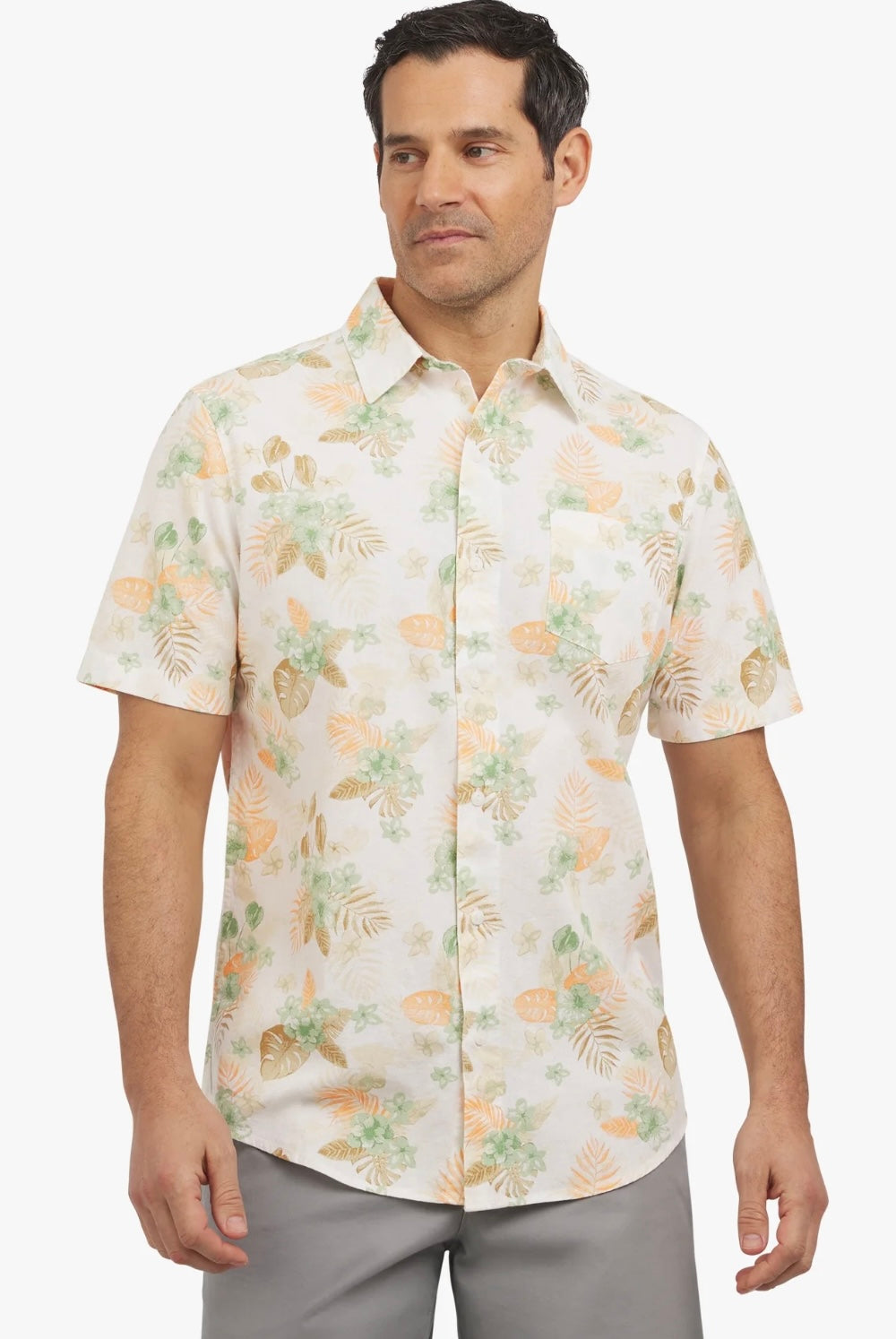 Chaps Men’s Linen-Blend Printed Woven Shirt