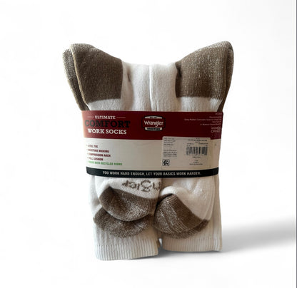 Wrangler Men’s Ultimate Comfort Crew Work Socks – 6 Pack, White