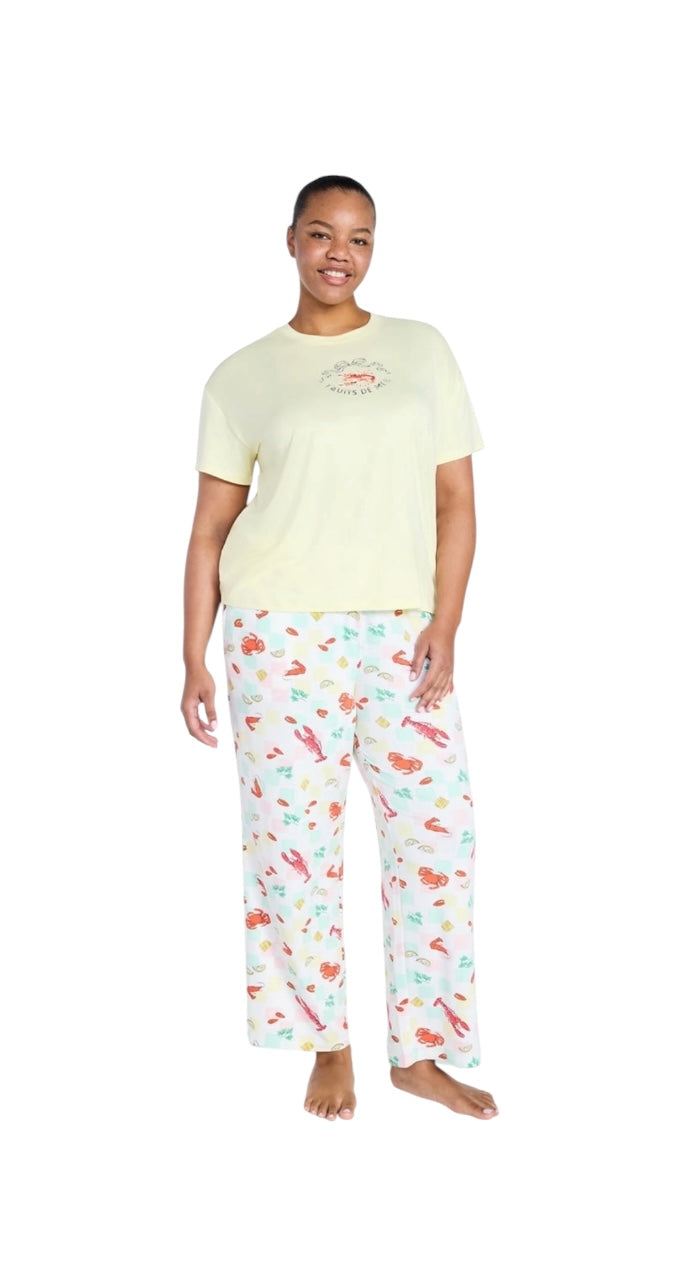 Dreamy Soft Collection Short Sleeve Sleep Top and Open Leg Pants Pajama Set for Women from Joyspun