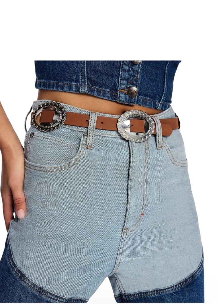 Kacey Lee Women's Leather Belt Decorative Silver Conchos Western