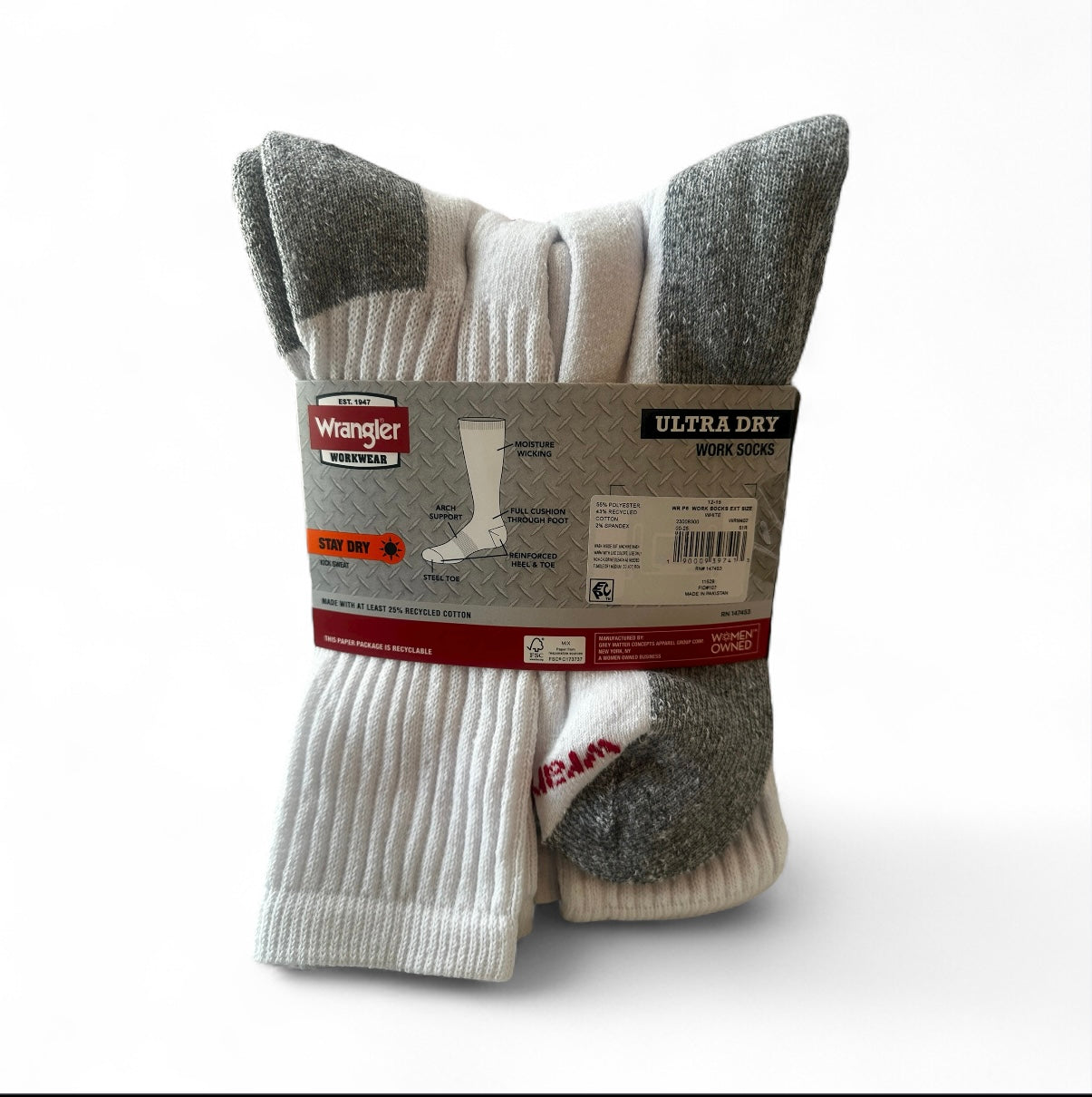 Wrangler Men’s Cushion Crew Socks – 6 Pack, Black