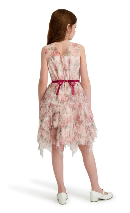 Kensie Girl Floral Mesh Sleeveless Ruffle Dress