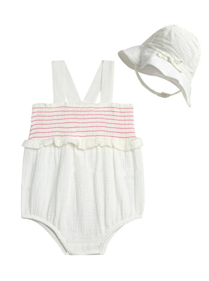 Jessica Simpson Baby Girls’ Smocked Romper with Sunhat