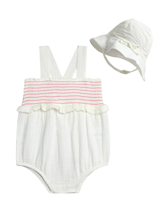 Jessica Simpson Baby Girls’ Smocked Romper with Sunhat