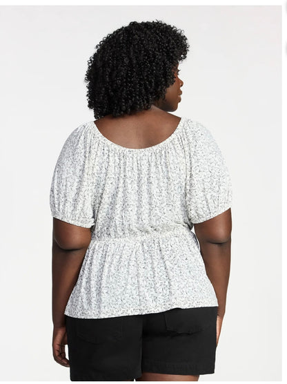 Terra & Sky Women's Peplum Top with Short Puff Sleeves