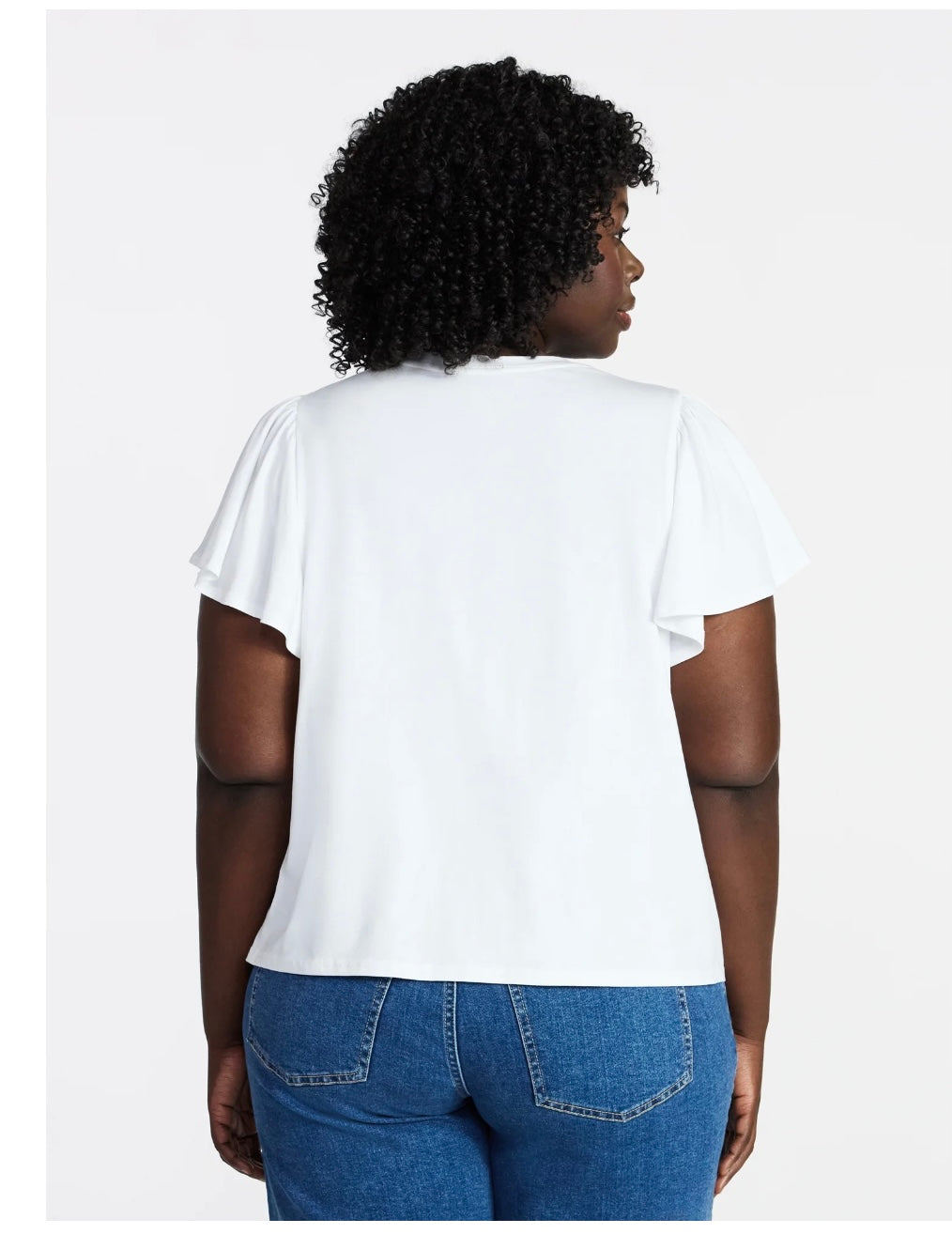 Terra & Sky Women's Plus Size V Neck Tee with Short Flutter Sleeves
