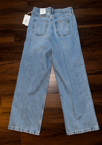 Free Assembly Women's High Rise Relaxed Wide Leg Jeans with Front Crease