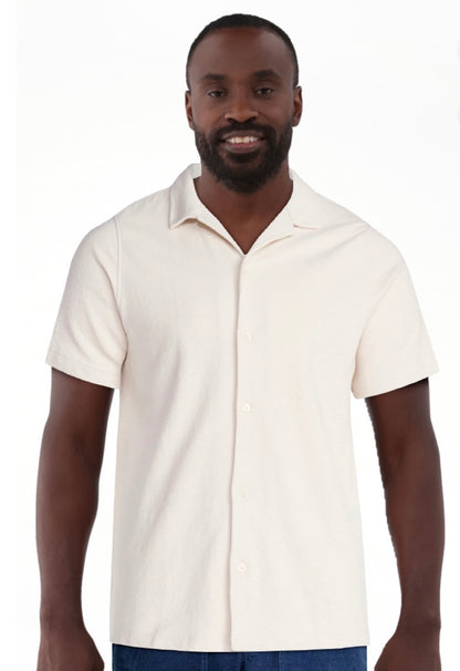 Free Assembly Men's Textured Cotton Camp Shirt with Short Sleeves