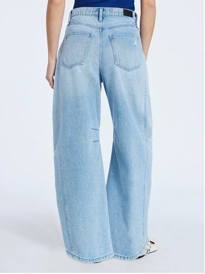Scoop Women’s High-Rise Ankle Barrel Jeans with Distressed Details