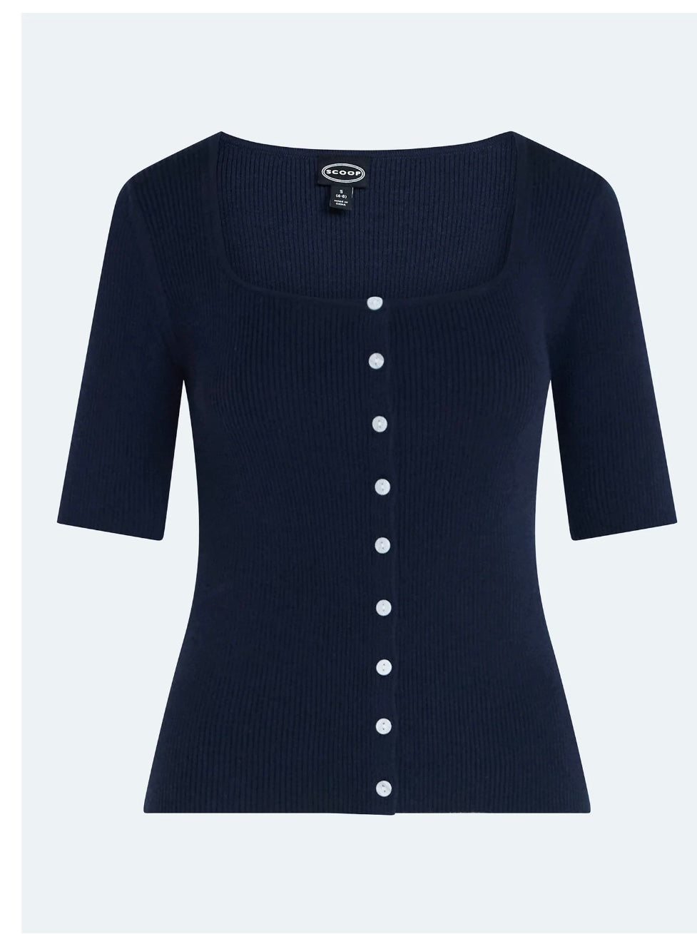 Scoop Women's Square Neckline Cardigan Sweater with Short Sleeves, Lightweight