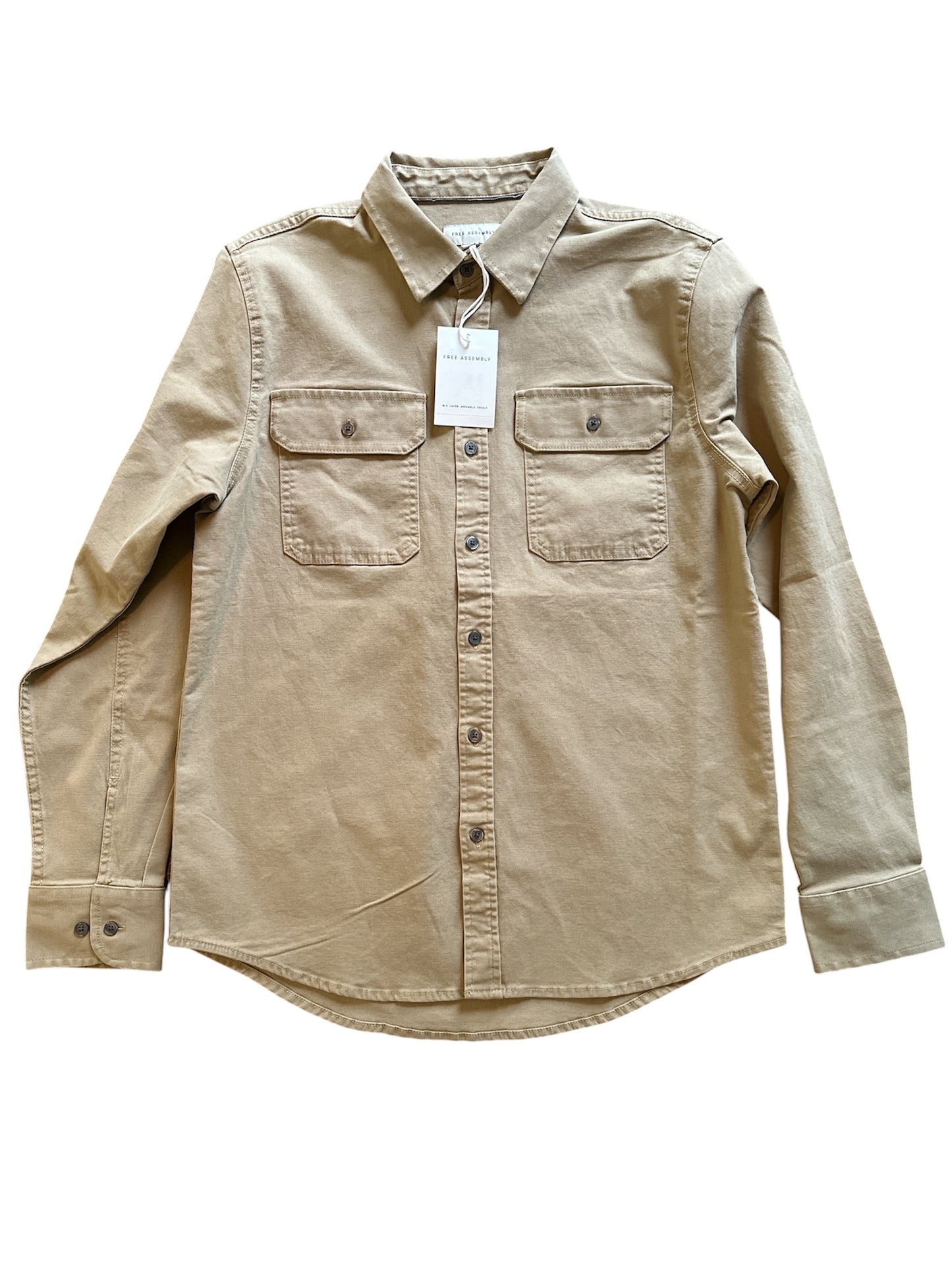 Free Assembly Men's Two Pocket Woven Shirt with Long Sleeves