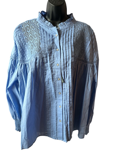 Terra & Sky Women's Plus Size Lace Inset Blouse with Long Sleeves
