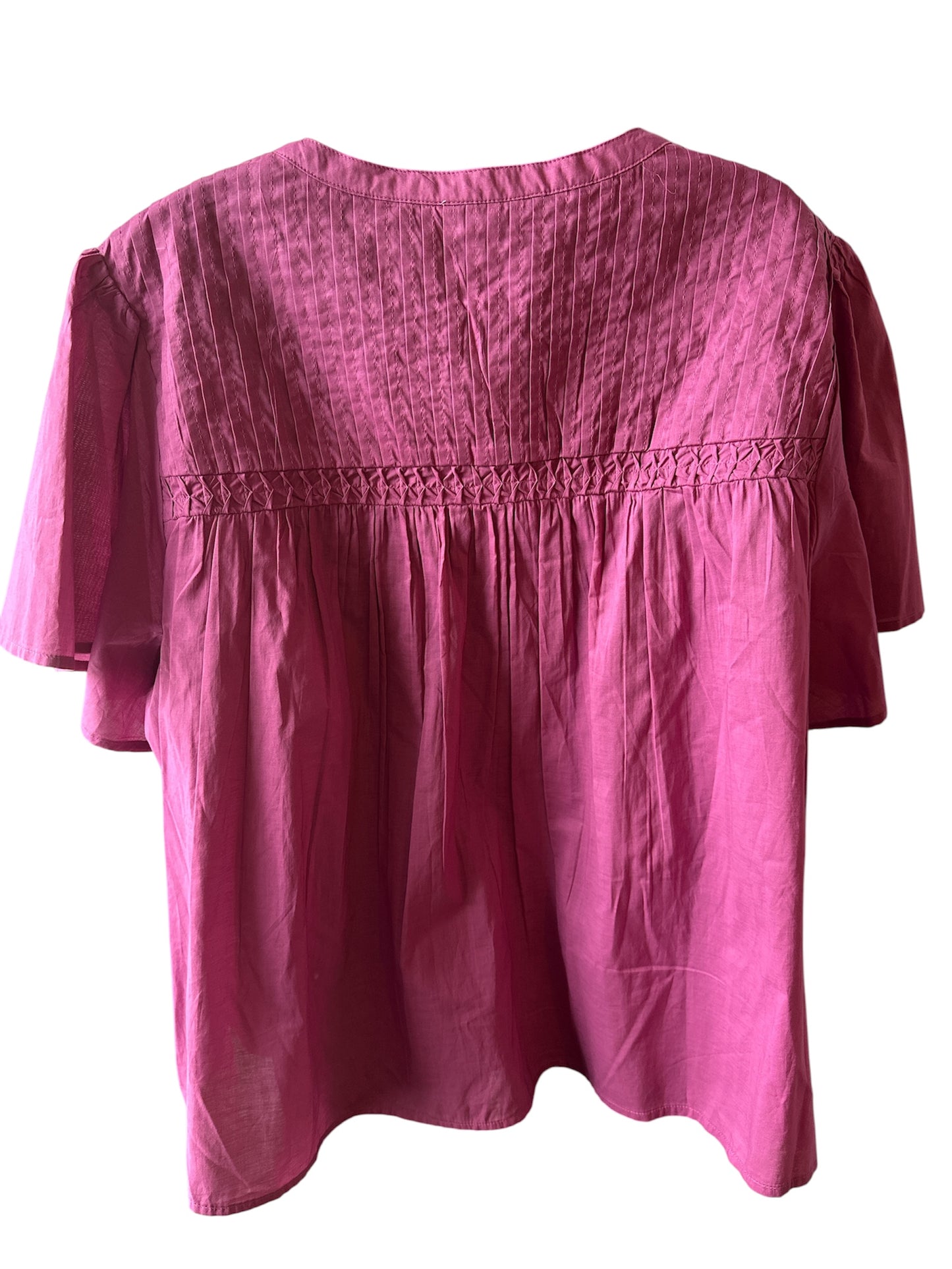 Terra & Sky Women’s Pleated Yoke Top with Short Flutter Sleeves