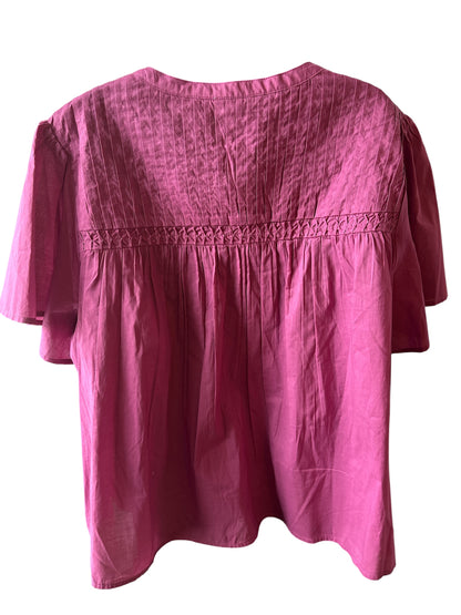 Terra & Sky Women’s Pleated Yoke Top with Short Flutter Sleeves