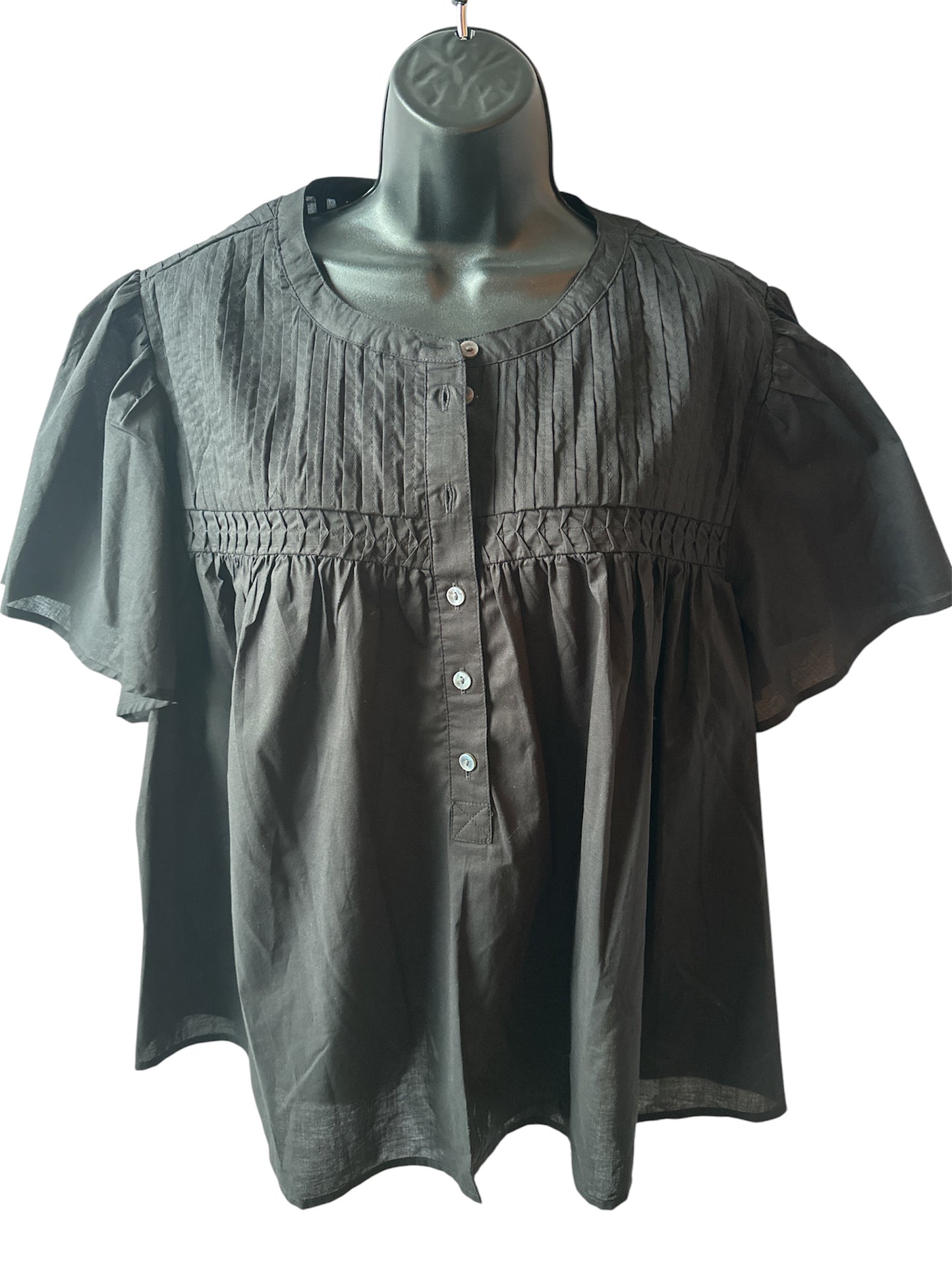 Terra & Sky Women’s Pleated Yoke Top with Short Flutter Sleeves