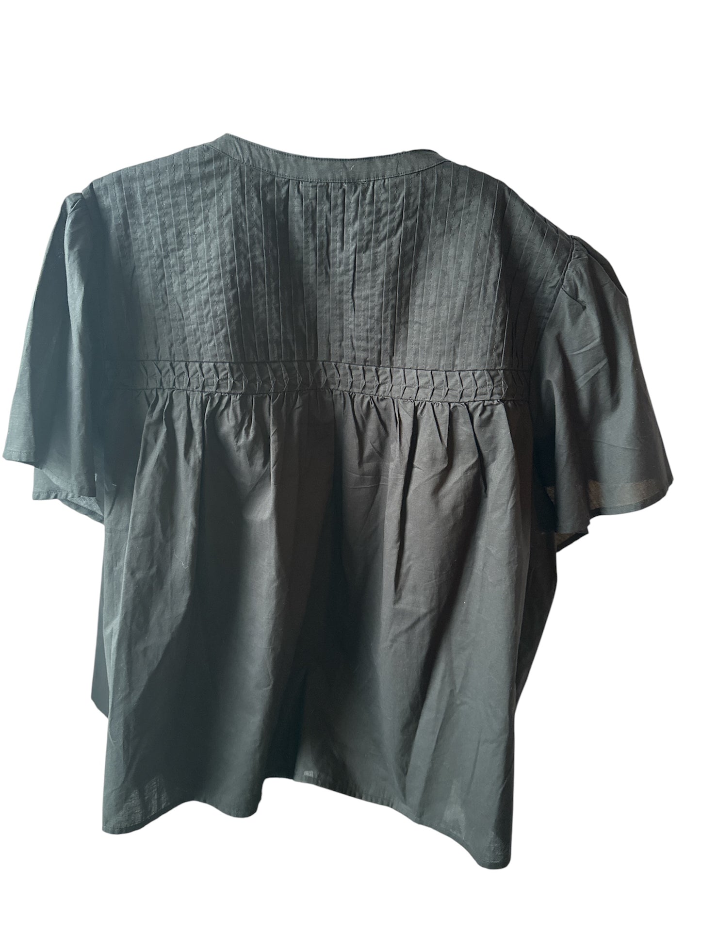 Terra & Sky Women’s Pleated Yoke Top with Short Flutter Sleeves