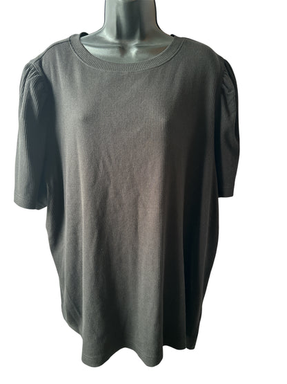Terra & Sky Women's Plus Size Crewneck Top with Short Puff Sleeves