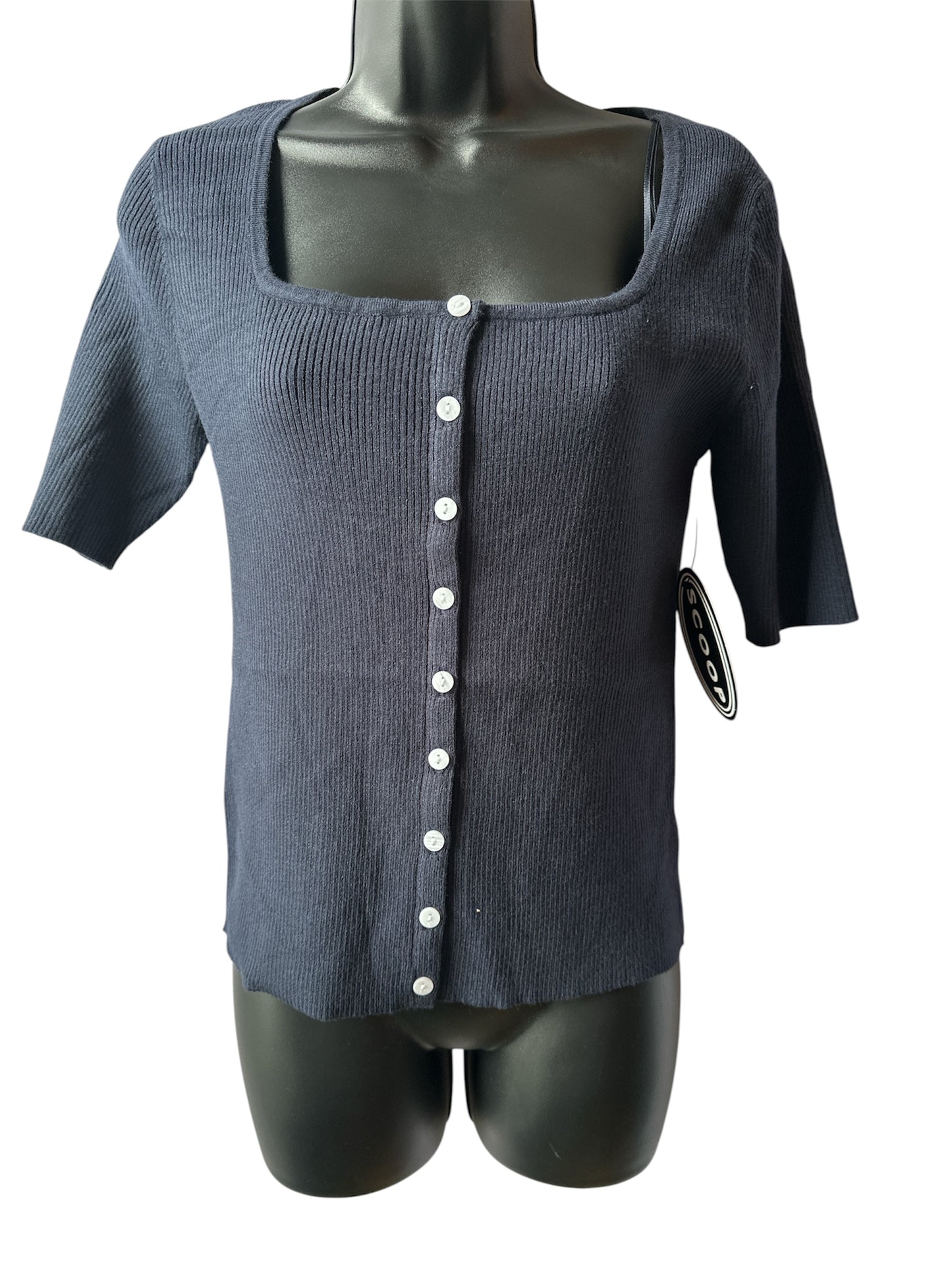 Scoop Women's Square Neckline Cardigan Sweater with Short Sleeves, Lightweight